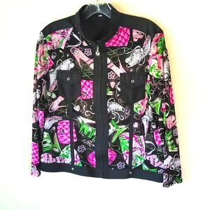 VTG Whimsical Art to Wear Print Long Sleeve Blouse Sheer Fabric Size M